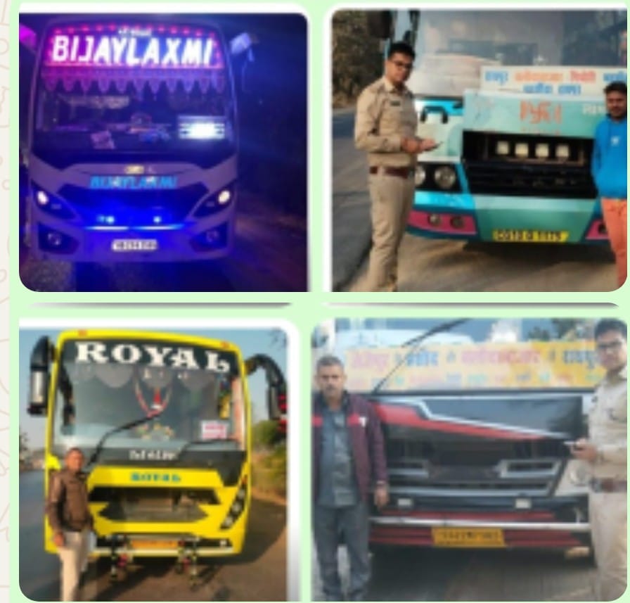 यात्रियों की सुरक्षा को लेकर रायपुर परिवहन विभाग उड़न दस्ता की बड़ी कार्यवाही,78 बसों के विरुद्ध कार्यवाही करते हुए कुल ₹123200 /- की राशि जुर्माने के रूप में वसूल की गई,