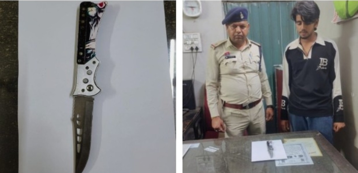 अड्डेबाजी चेकिंग के दौरान रजबंधा मैदान के पास युवक चाकू सहित पकड़ा गया, आर्म्स एक्ट के तहत की गई कार्यवाही